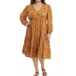 Lovefire Midi Dress 1X Flowy Ditsy Floral Long Sleeve Cottagecore Prairie Boho